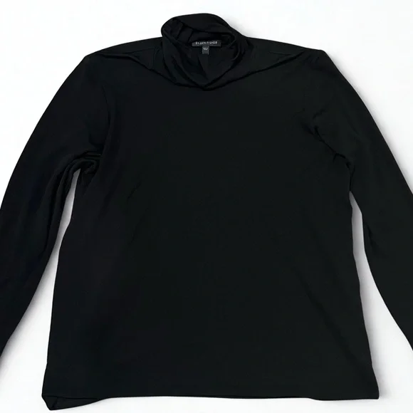 Eileen Fisher Black Turtleneck Long Sleeve Size L 100% Silk Mélange Turtleneck - Picture 4 of 10